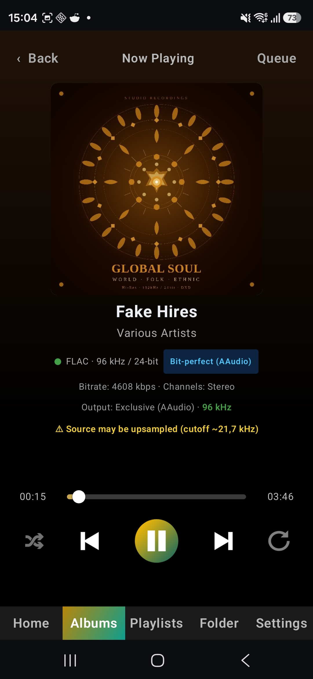 Odiphile FLAC player — playback controls and audio settings