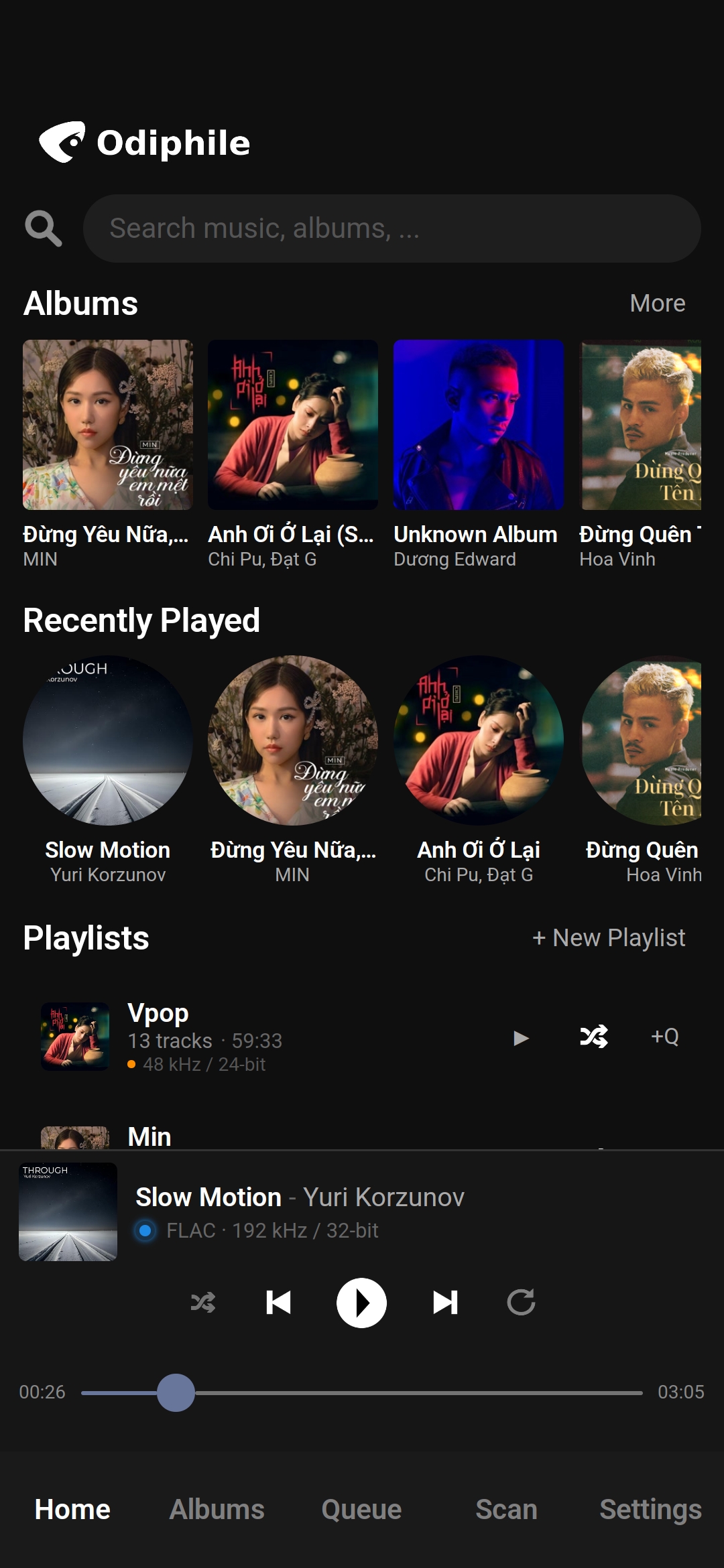 Odiphile Home screen